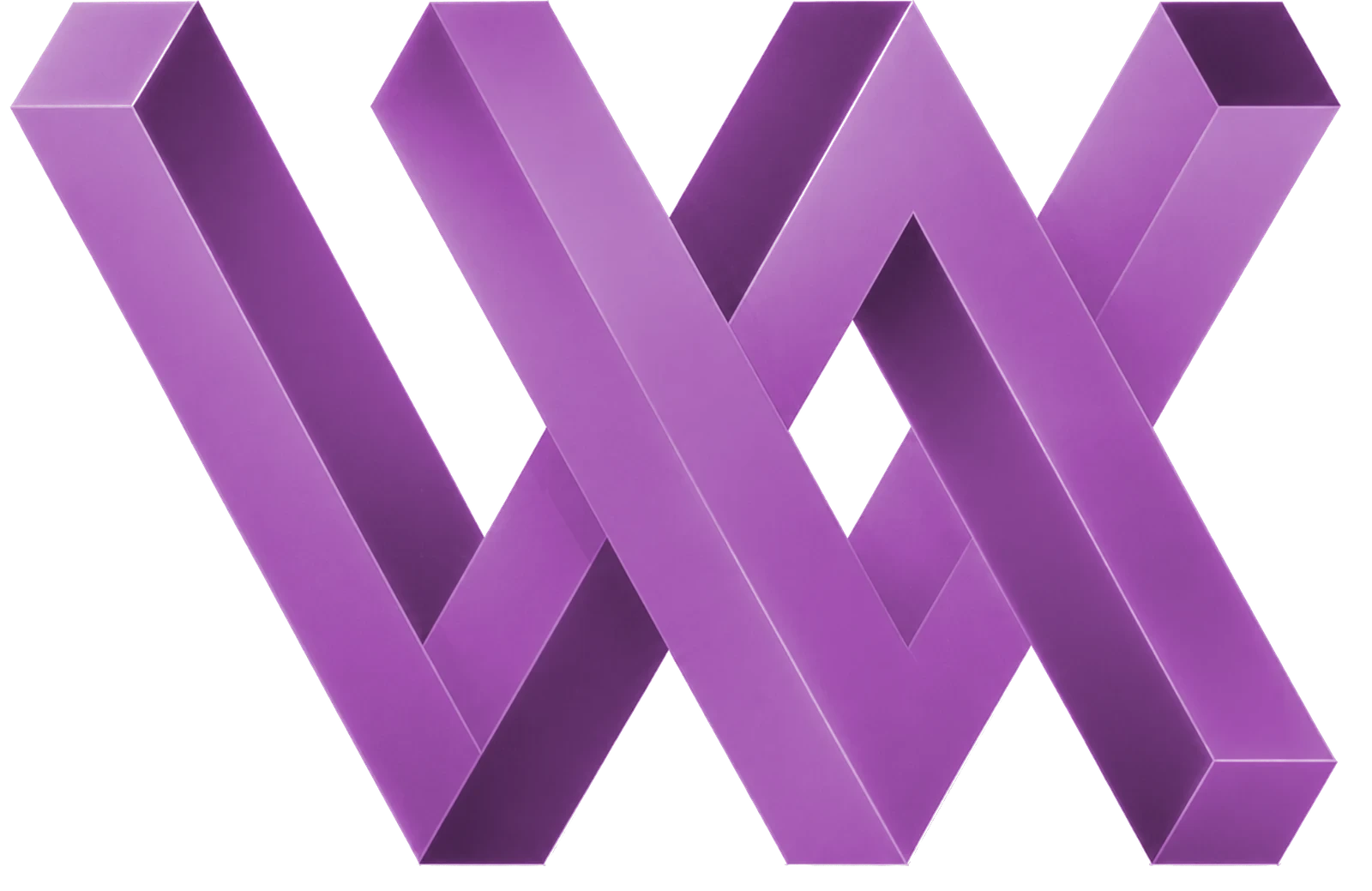 The Visionworx master mark: an impossible interlocking V, W and X ribbon structure in violet and plum